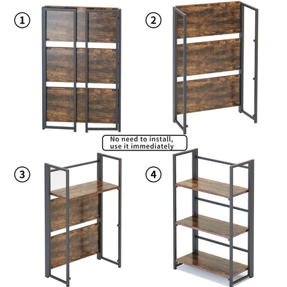 Three-layer folding bookshelf-black paint + retro color