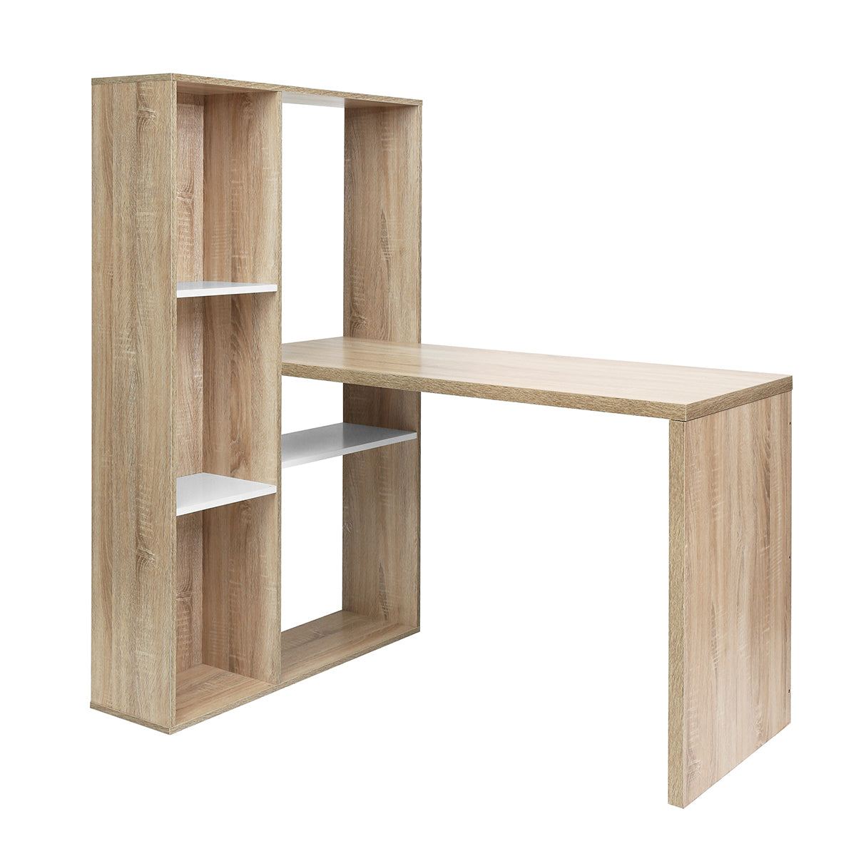 47.2"W X 19.7"D X 29.5"-54.3"H 2 in 1 computer desk/ L-shape Desktop with shelves - OAK