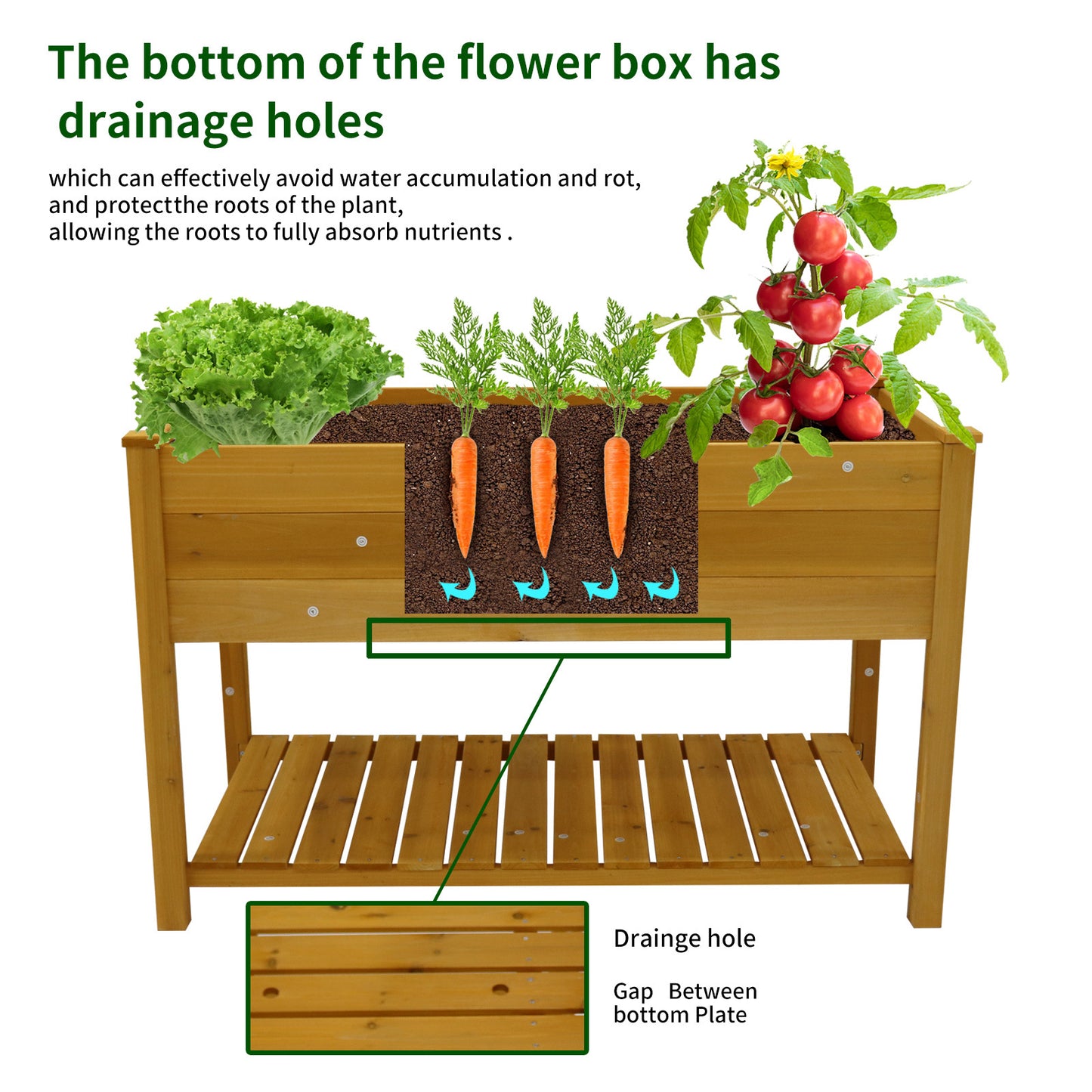 Raised Garden Bed Planter Box with Legs & Storage Shelf Wooden Elevated Vegetable Growing Bed for Flower/Herb/Backyard/Patio/Balcony 48.5x30x24.4in