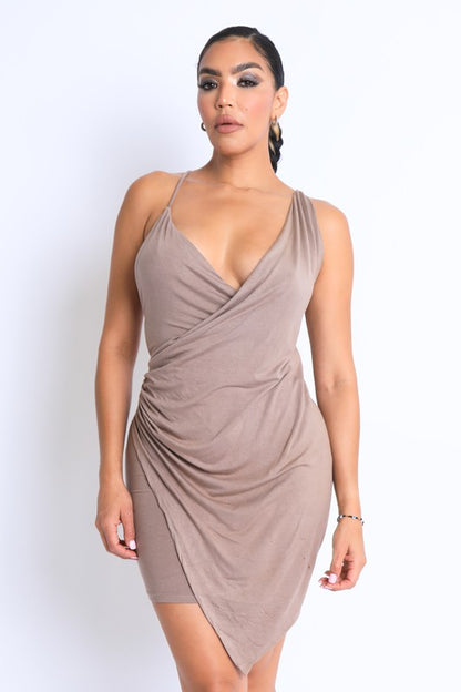 Asymmetric Drop Shirring Midi Dress