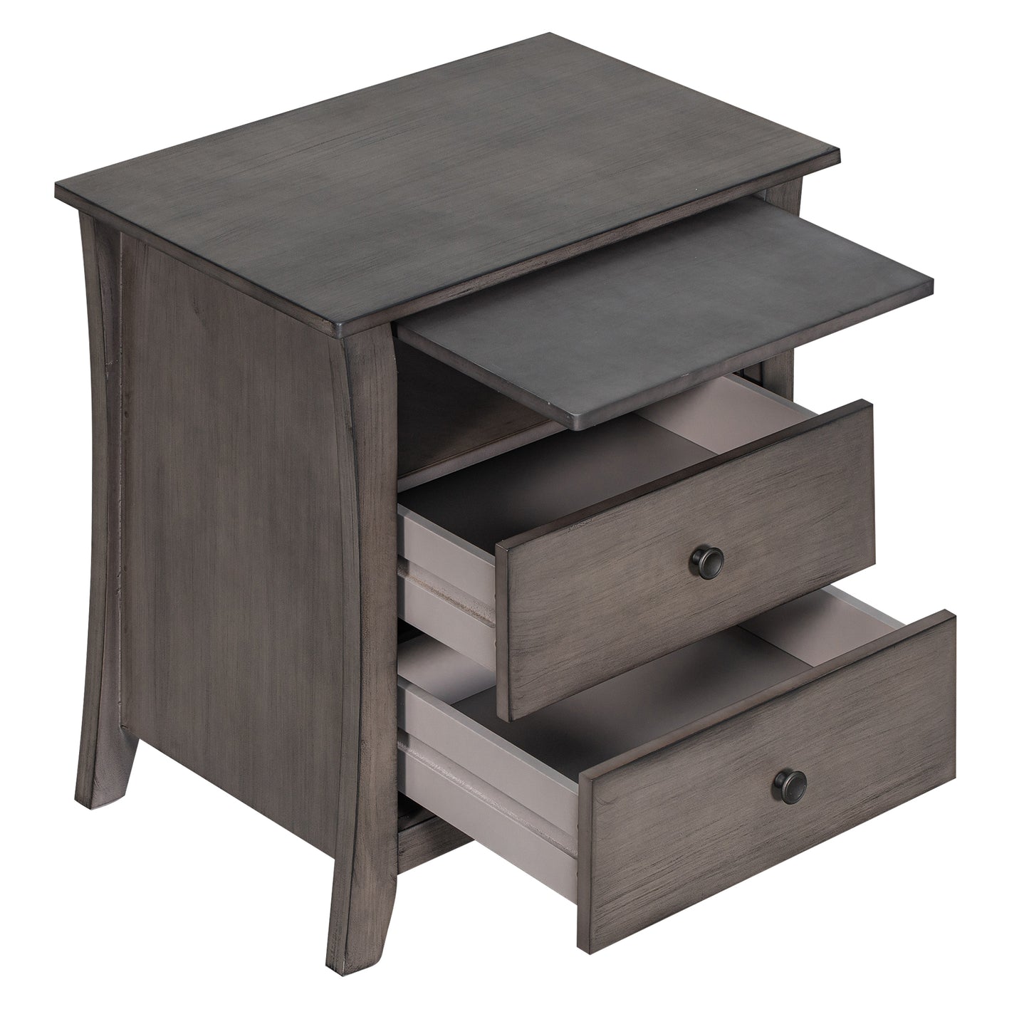 Multifunctional Storage Nightstand with 2 Drawers and an open cabinet,Grey