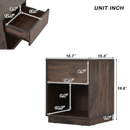 Mid-Century Modern Nightstand End Table Open Storage with  One Drawer, Dark Brown