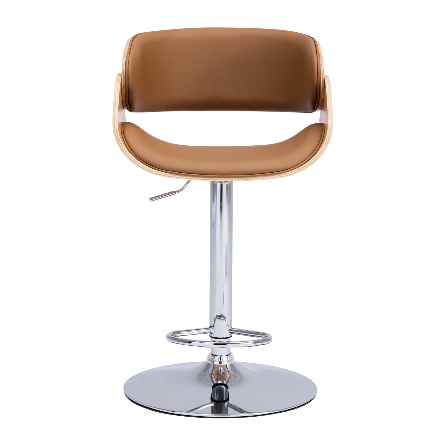 HengMing  Adjustable/Swivel Bar Stool, PU Leather Ecru Bent wood Bar Chair