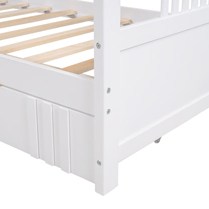 Twin Size Daybed Wood Bed with Two Drawers,White