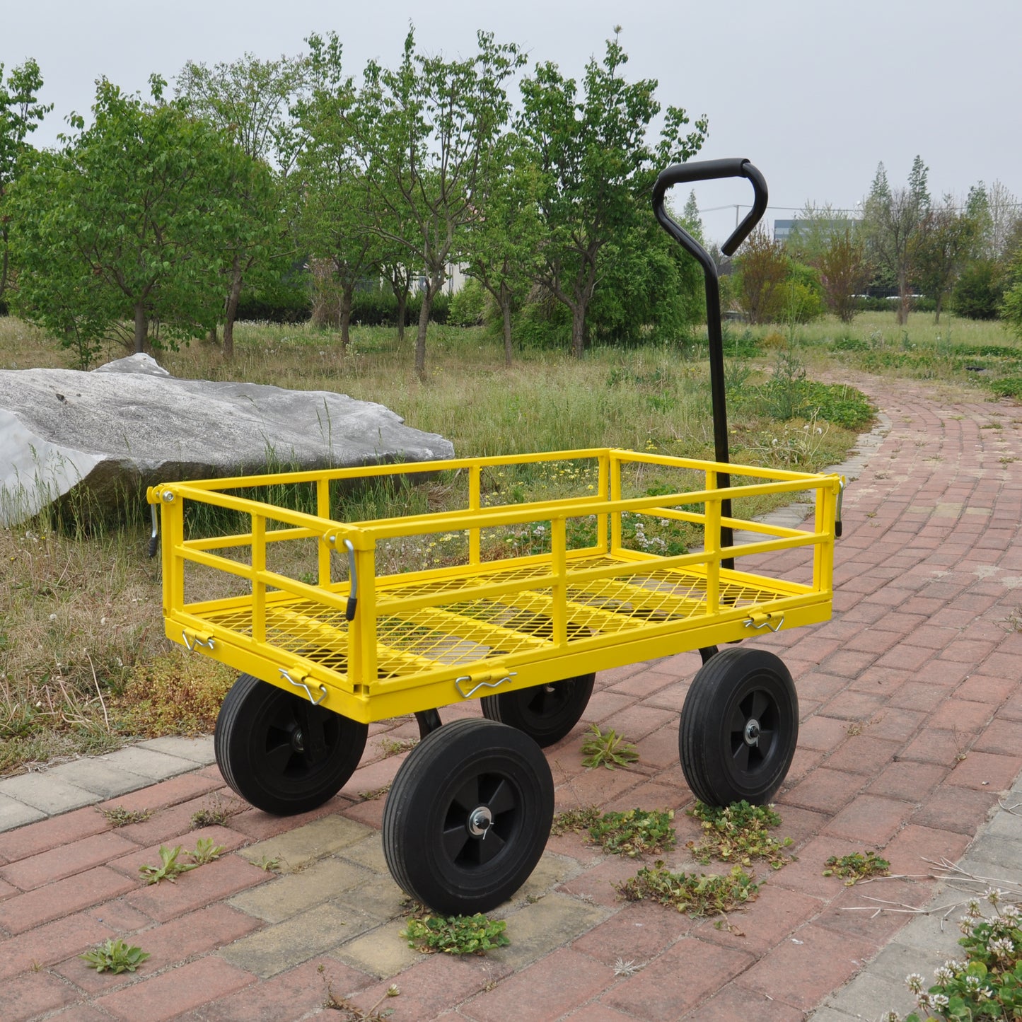 Tools cart Wagon Cart Garden cart trucks make it easier to transport firewood （Yellow colour）