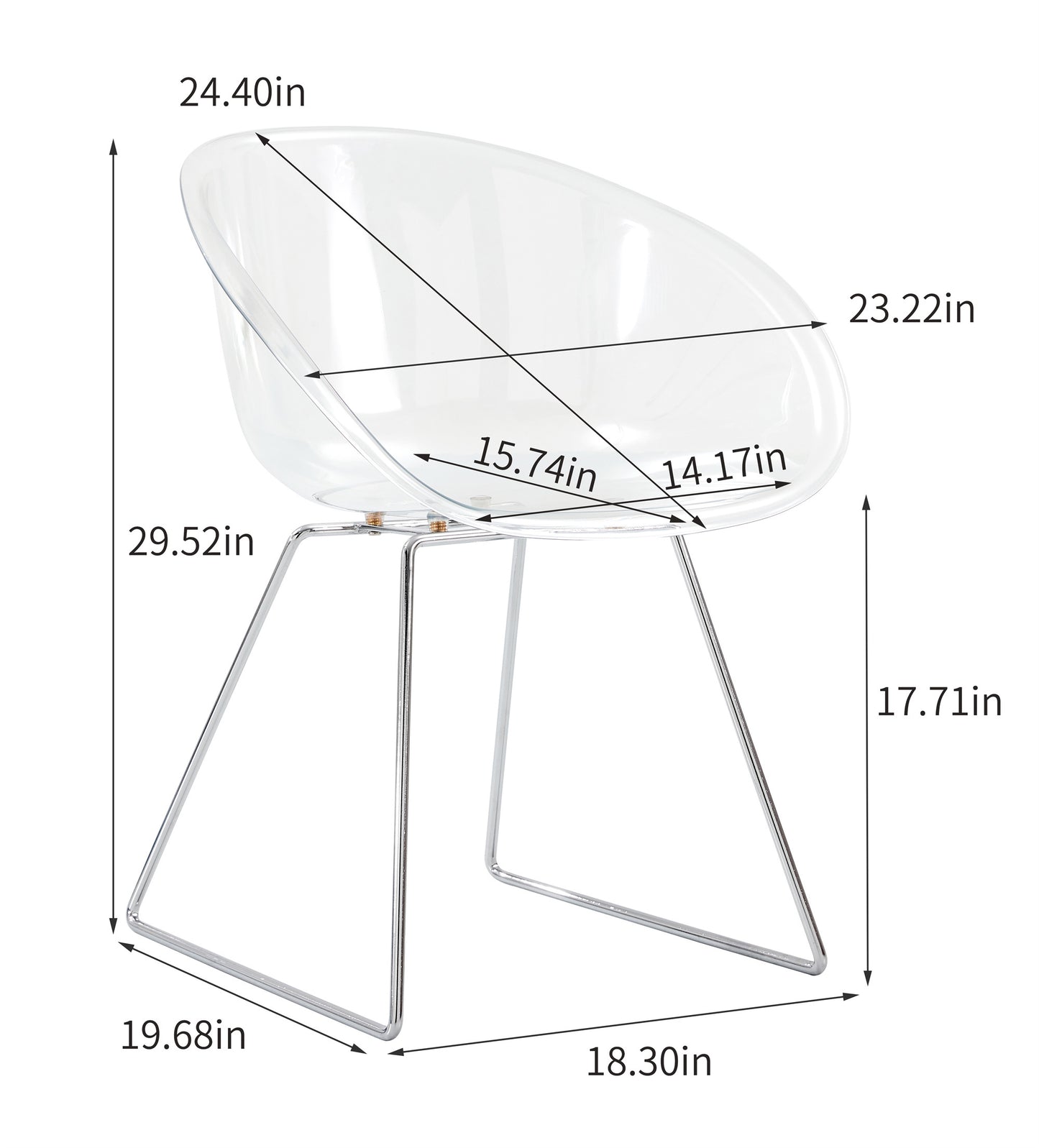 Transparent  Semicircle Side Chair, Dinning Chair, 2 pc per set