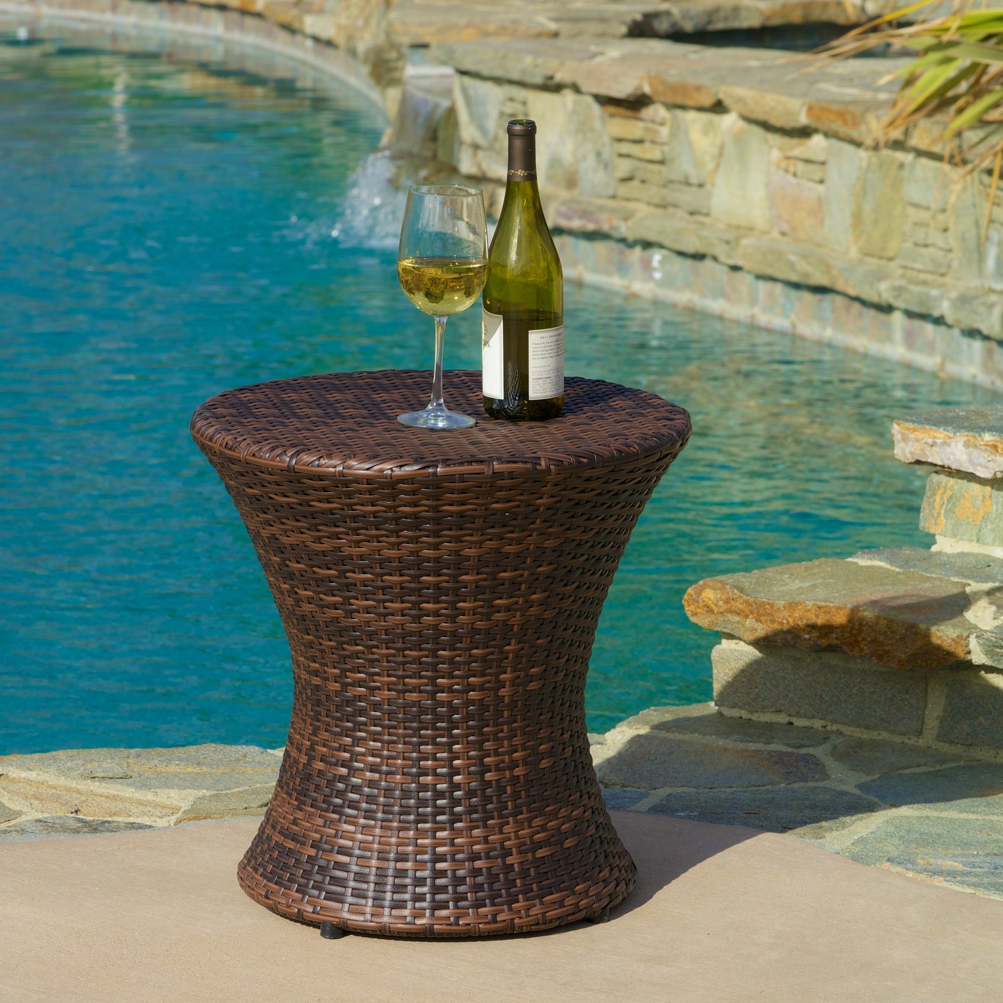 Townsgate Outdoor Brown Wicker Hourglass Side Table