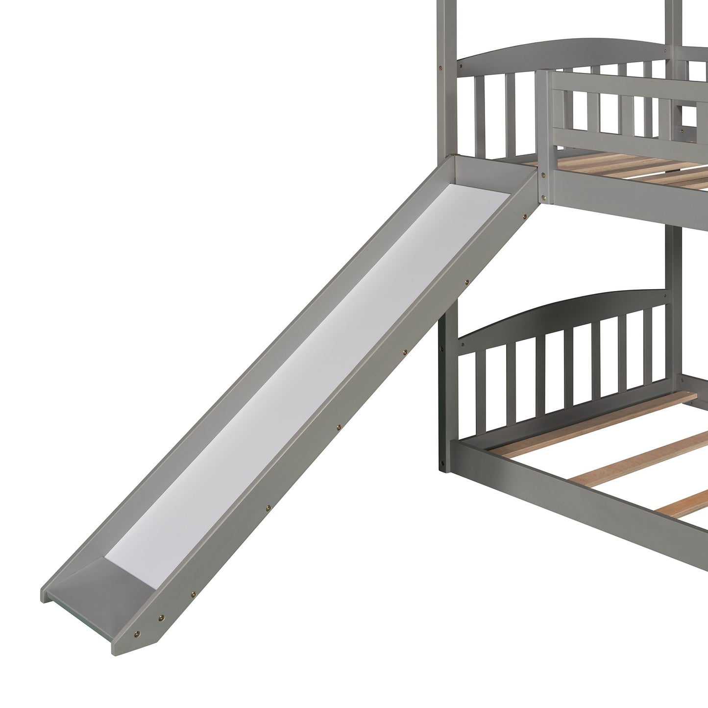 Twin Over Twin Bunk Bed with Slide, House Bed with Slide, Gray(OLD SKU: LP000213AAE)