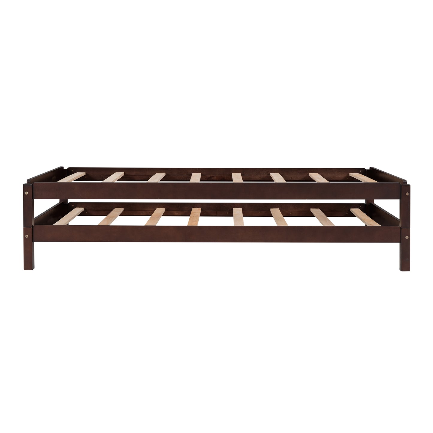 Solid Platform Bed Twin Size, 2 Twin Wood Bed Guest Bed Stackable Bed Walnut