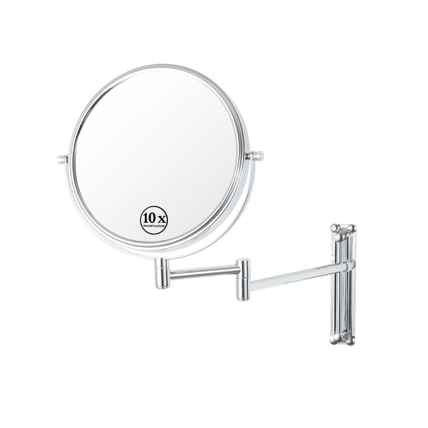 8-inch Wall Mounted Makeup Vanity Mirror, Height Adjustable, 1X / 10X Magnification Mirror, 360° Swivel with Extension Arm (Chrome Finish)