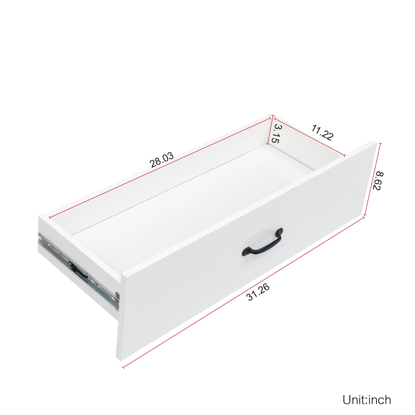 Side cabinet with shelving, drawers, and white side cabinet for clothing