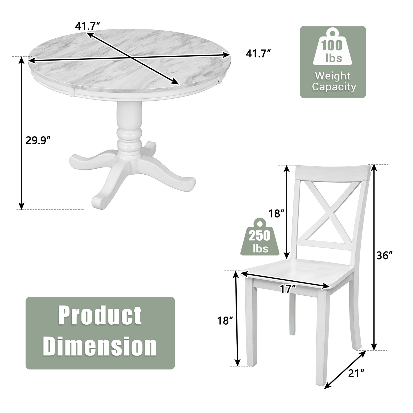 Orisfur. 5 Pieces Dining Table and Chairs Set for 4 Persons, Kitchen Room Solid Wood Table with 4 Chairs