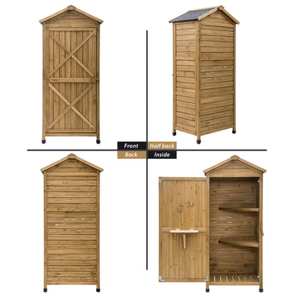 TOPMAX Outdoor Wooden Storage Sheds Fir Wood Lockers with Workstation,Natural