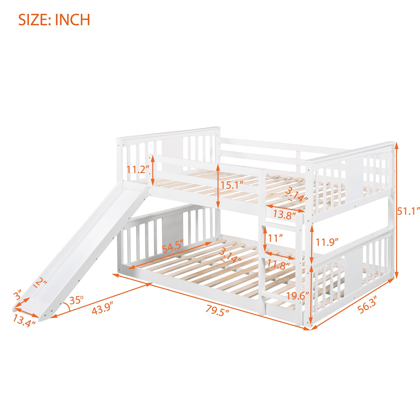 Full Over Full Bunk Bed with Ladder with Slide, White (Old SKU :LP000208AAK)