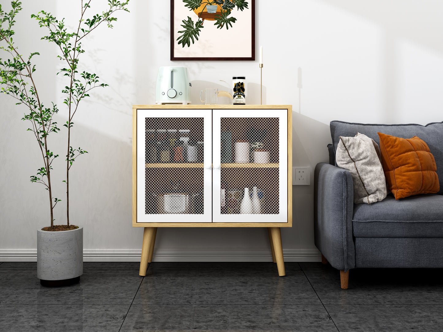 2 Door Cabinet,with mesh,storage cabinet,for living room,bedroom,children's room