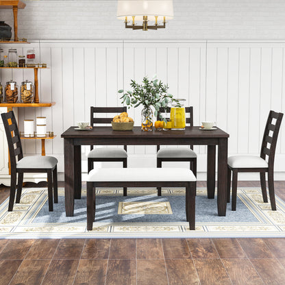 TREXM Rustic Style 6-Piece Dining Room Table Set with 4 Upholstered Chairs & a Bench (Espresso)