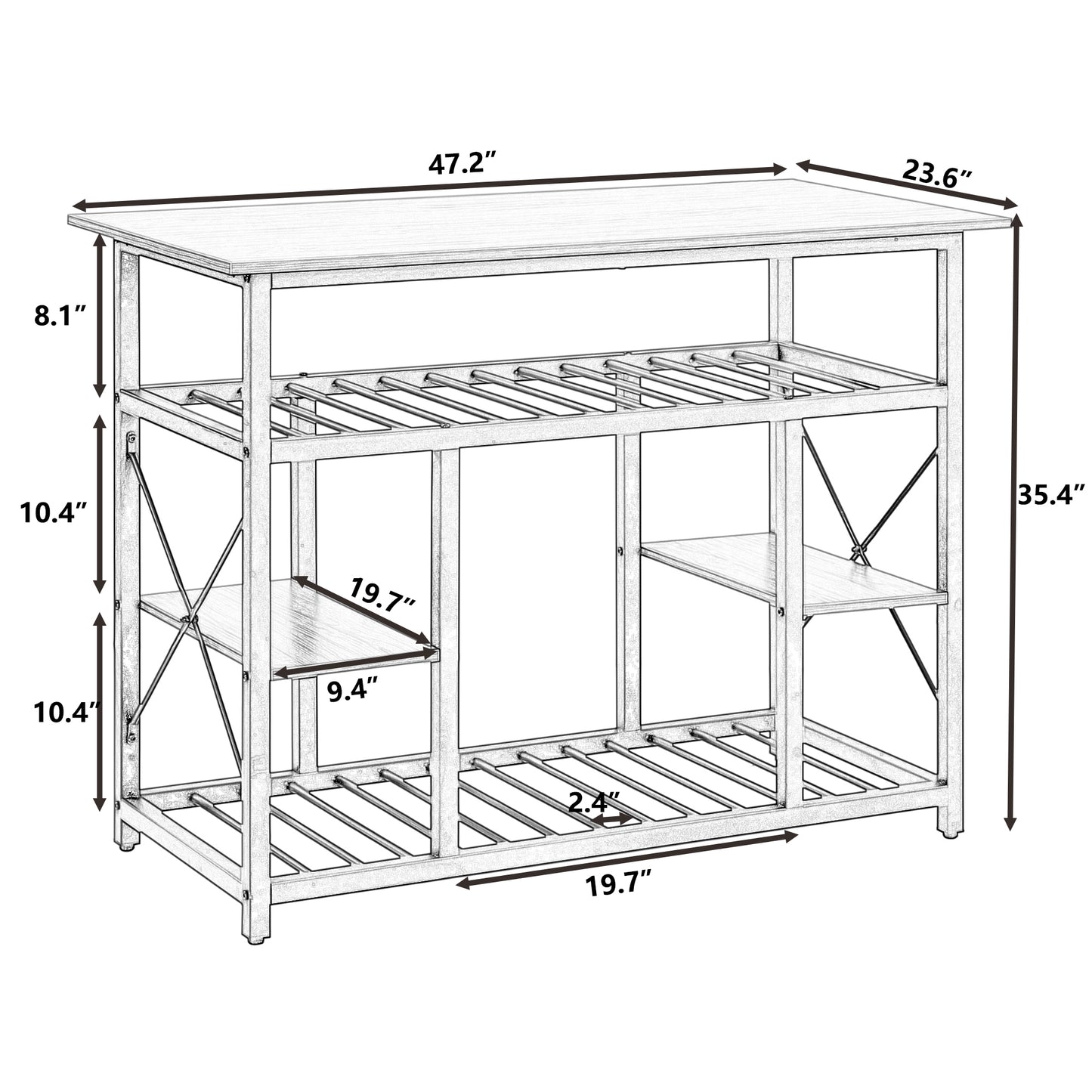 TOPMAX Multifunctional Counter Height Kitchen Dining Room Prep Table Kitchen Island,  Kitchen Rack with Large Worktop, Console Side Table for Living Room, Faux Marble Tabletop