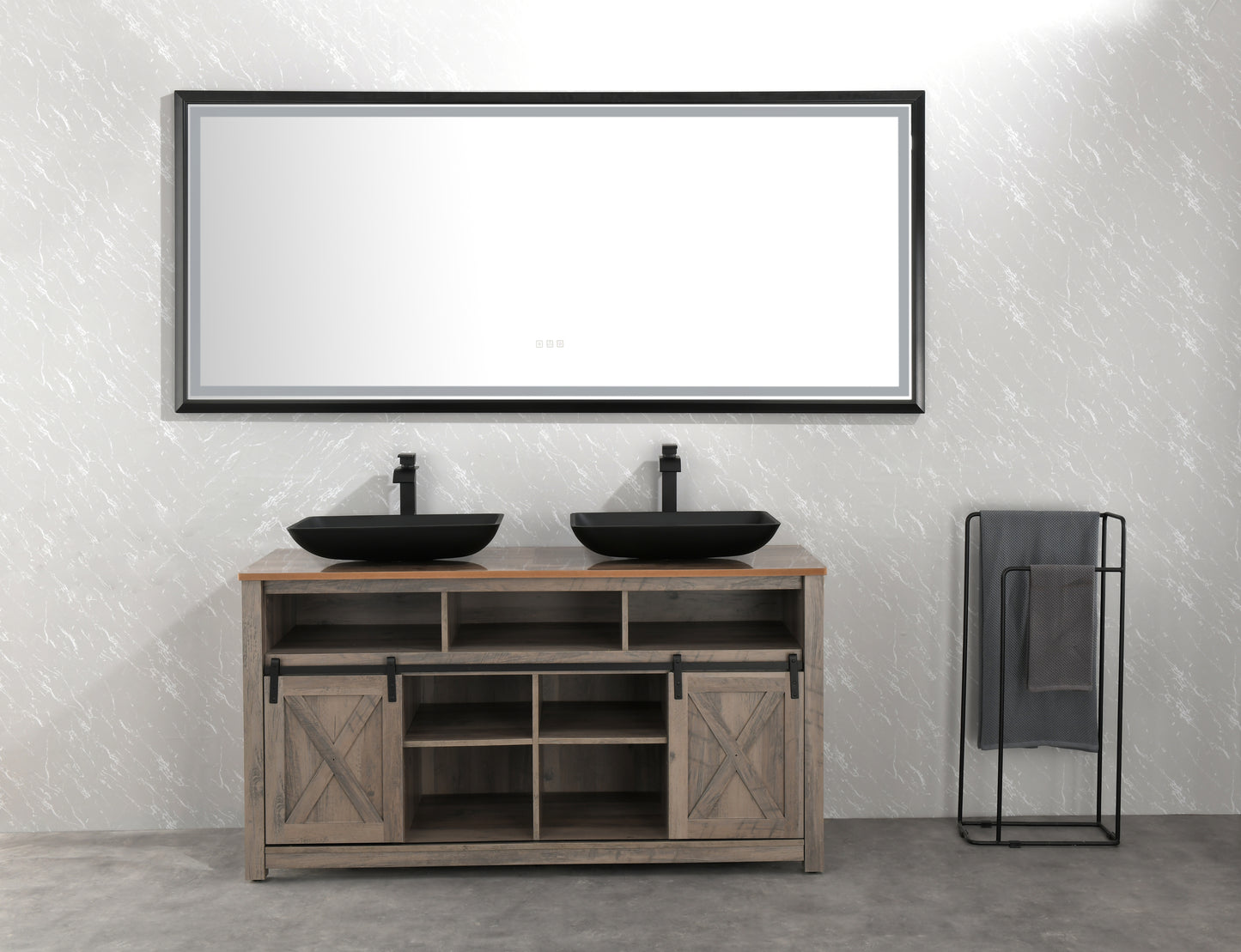LTL needs to consult the warehouse address88*38 Black Framed Metal FrameBathroom Mirror Square Wall-Mounted Material Framed Explosion-Proof  Vanity Mirror Shaving Mirror Magnifying Mirror