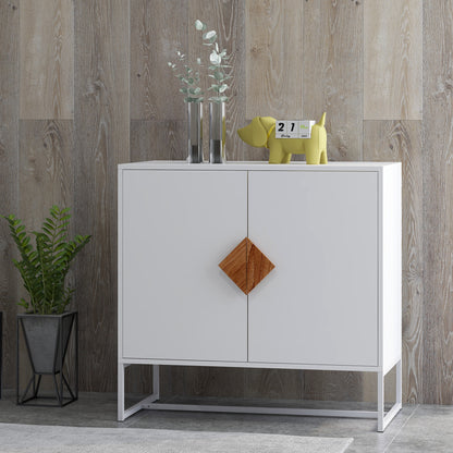 Solid wood square shape handle 2 doors sideboard