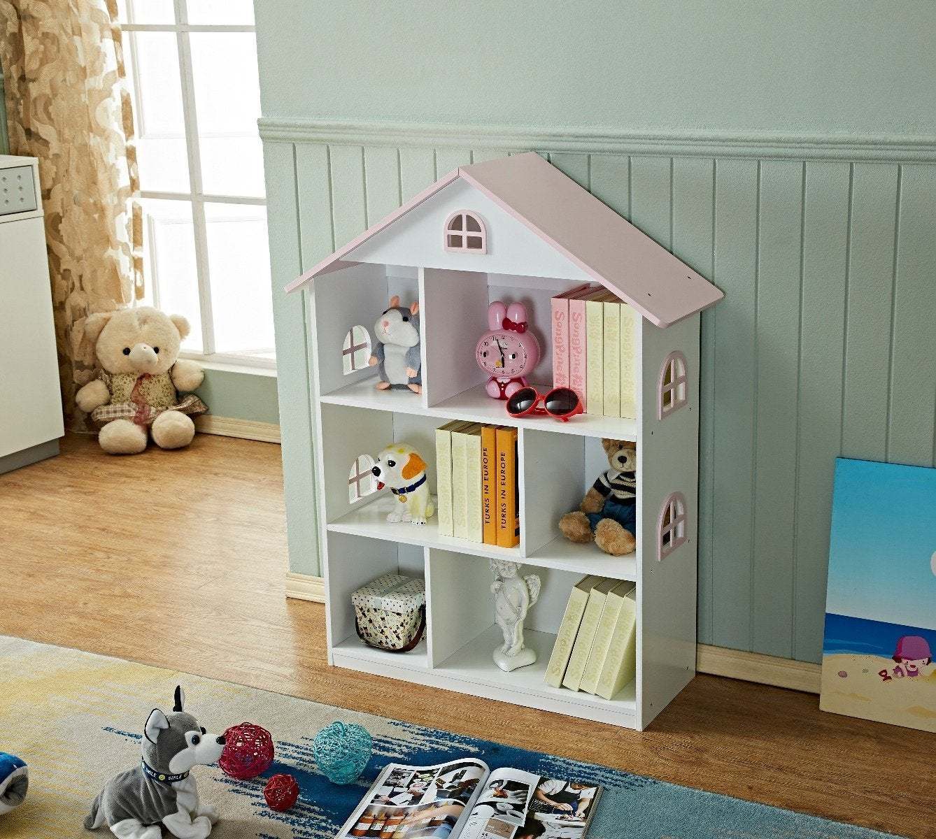 Kids Funnel Veronica Girls Pink Roof Dollhouse Bookcase