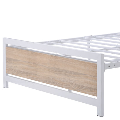 Metal and Wood Bed Frame with Headboard and Footboard ,Full Size Platform Bed ,No Box Spring Needed, Easy to Assemble(White)