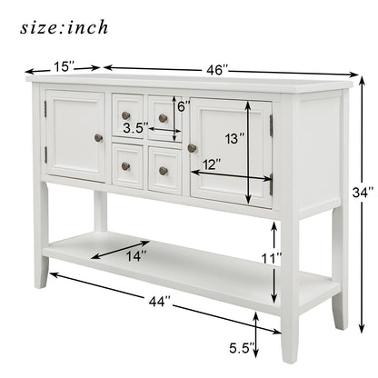 TREXM  Cambridge Series Buffet Sideboard Console Table with Bottom Shelf (White)