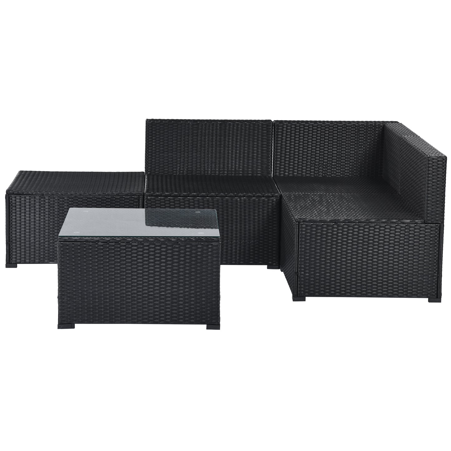 GO 5-Piece Patio Rattan PE Wicker Furniture Corner Sofa Set, with 2 Sofa chairs, 1 Corner chair, 1 ottoman and 1 glass coffee table, Sectional Sofa Chair, Seating,