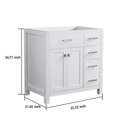 36 inch Bathroom Vanity Base Only, MDF Boards, in White