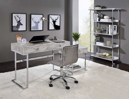 ACME Tigress Writing Desk, White Printed Faux Marble & Chrome Finish 92615