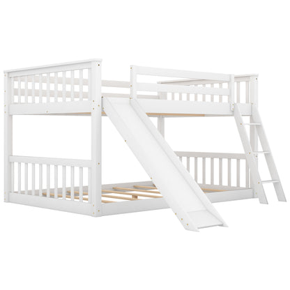 Full over Full Bunk Bed with Convertible Slide and Ladder, White