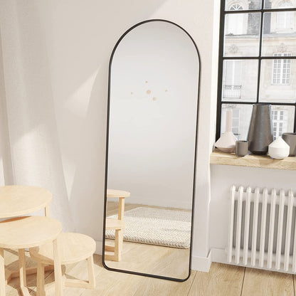 Full Length Wall Mirror - 63” x 20” Arched Free Standing Body Mirror , Black Metal Framed Large Floor Mirror for Bedroom, Modern Stand Up / Leaning Mirror