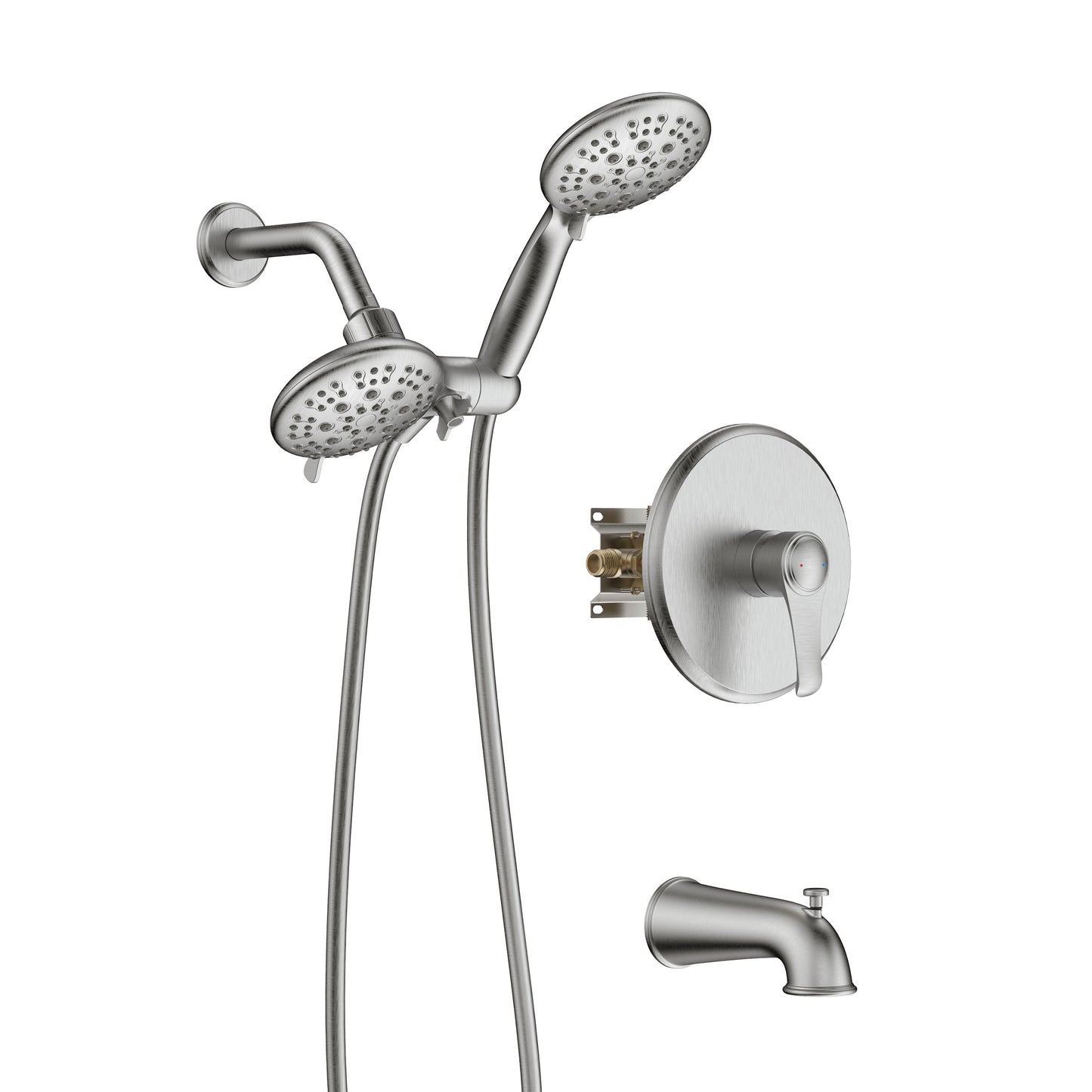 Large Amount of water Multi Function Dual Shower Head - Shower System with 4." Rain Showerhead, 6-Function Hand Shower, Under the water, Brushed Nickel