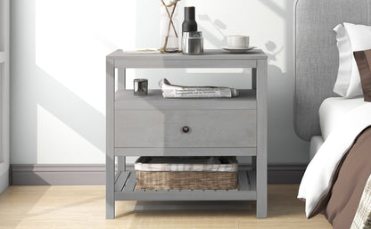 Modern Wooden Nightstand with Drawers Storage for Living Room/Bedroom, Gray