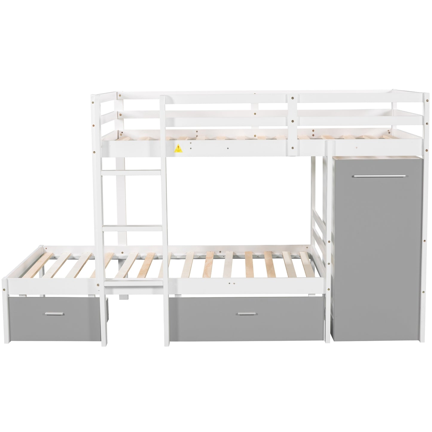 Twin over Twin Bunk Bed with Built-in Storage Wardrobe and Two Drawers, White