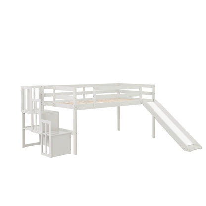 Loft Bed with Staircase, Storage, Slide, Twin size, Full-length Safety Guardrails, No Box Spring Needed, White \\\\n(Old Sku:W504S00004)