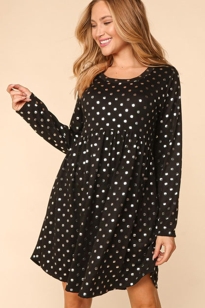 DOT FOIL BABYDOLL HACCI KNIT DRESS