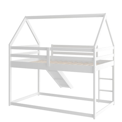 Twin Size Bunk House Bed with Convertible Slide and Ladder,White(OLD SKU:WF285894AAK)