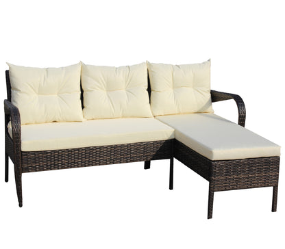 Outdoor patio Furniture sets 2 piece Conversation set wicker Ratten Sectional Sofa With Seat Cushions(Beige Cushion)