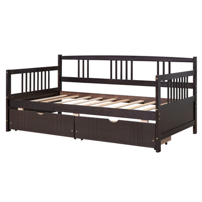 Twin Size Daybed Wood Bed with Two Drawers,Espresso(OLD SKU:LP000057AAP)