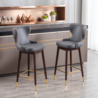 A&A Furniture,29.9" Modern Leathaire Fabric bar chairs, Tufted Gold Nailhead Trim Gold Decoration Bar stools,Set of 2 (Dark Gray)