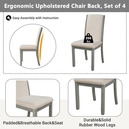 TOPMAX Farmhouse 4-Piece Wood Full Back Dining Chairs Set with Upholstered Cushions for Small Places, Gray+Cushion Beige