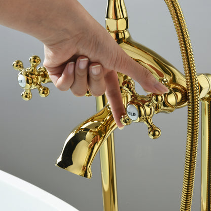 American style luxury multifunction 2 spouts with hand shower Double Handle Floor Mounted Clawfoot Freestanding Faucet Tub Faucet,Golden