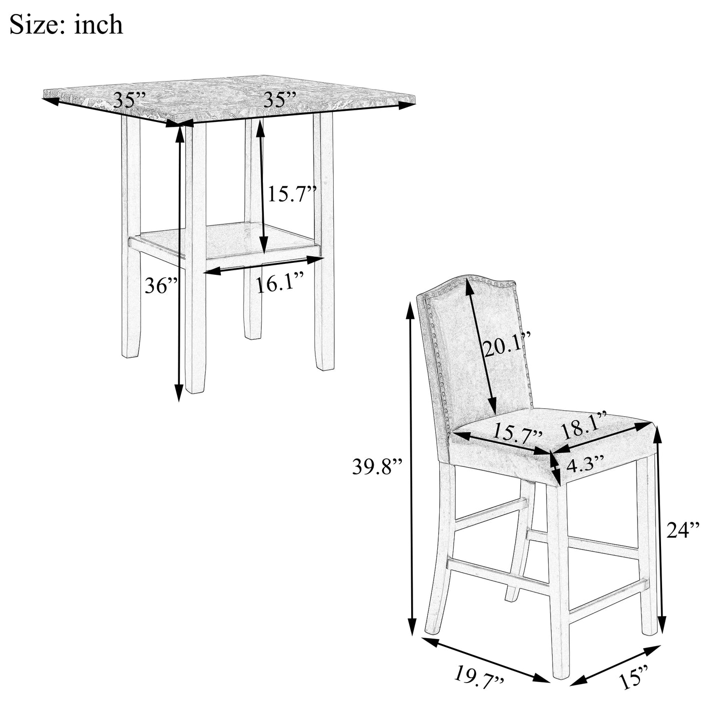 TOPMAX 5 Piece Dining Set with Matching Chairs and Bottom Shelf for Dining Room, Black Chair+Black Table