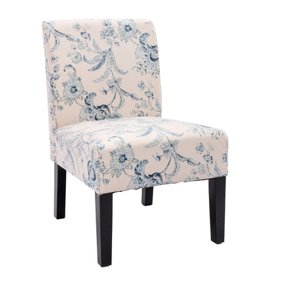 HengMing Traditional Fabric Accent Chair, Print, .Modern Slipper Side Chairs for Living Room Bedroom/Home Office, White/Blue/Floral，Set of 2.