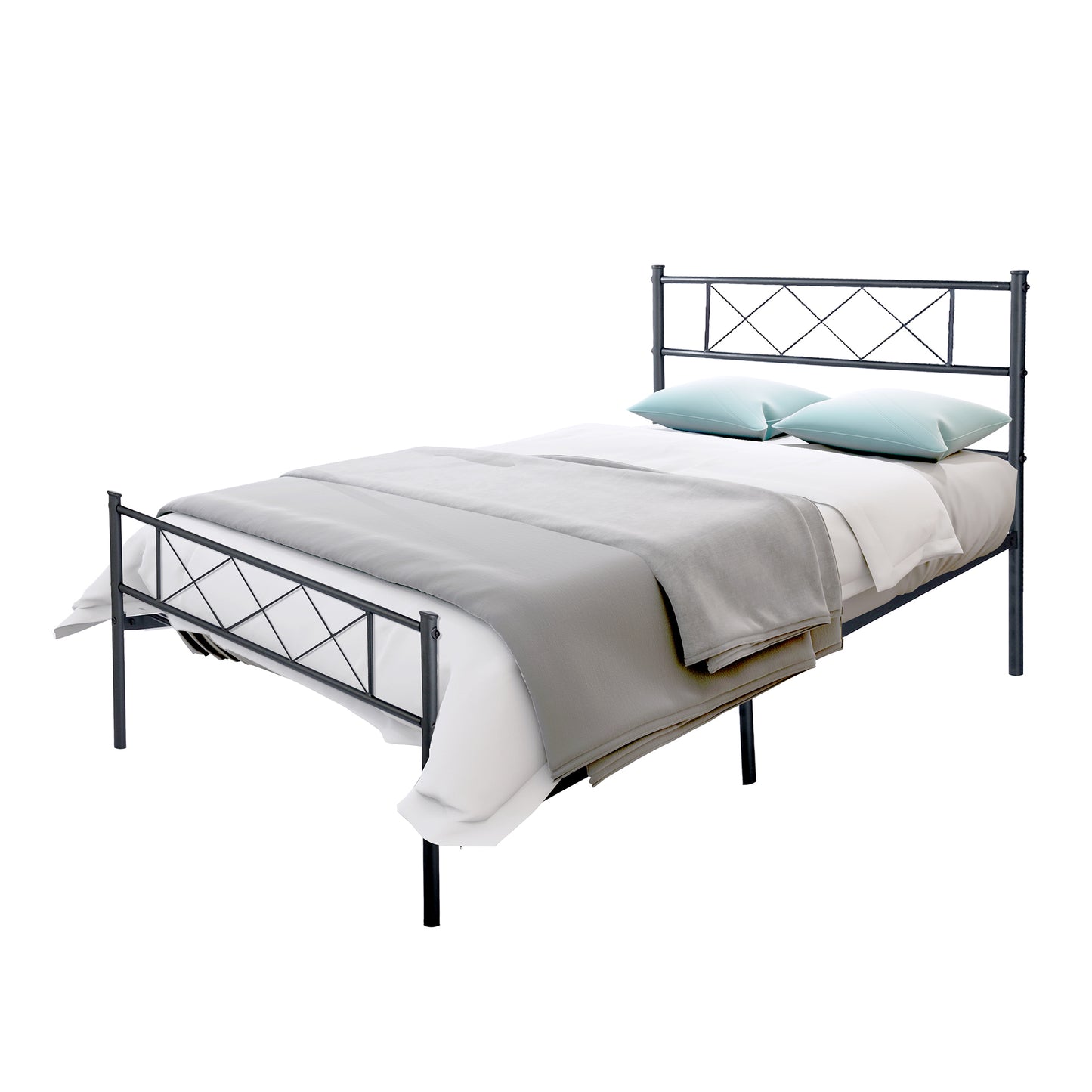 LT twin size single metal bed frame in black color for adult and children used in bedroom or dormitory with large storage space under the bed