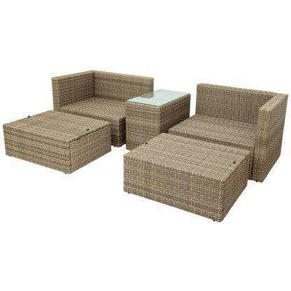 TOPMAX Outdoor Patio Furniture Set, 5-Piece Wicker Rattan Sectional Sofa Set, Brown and Beige