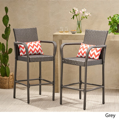 Stewart 30-Inch Outdoor Grey Wicker Barstool (Set of 2)