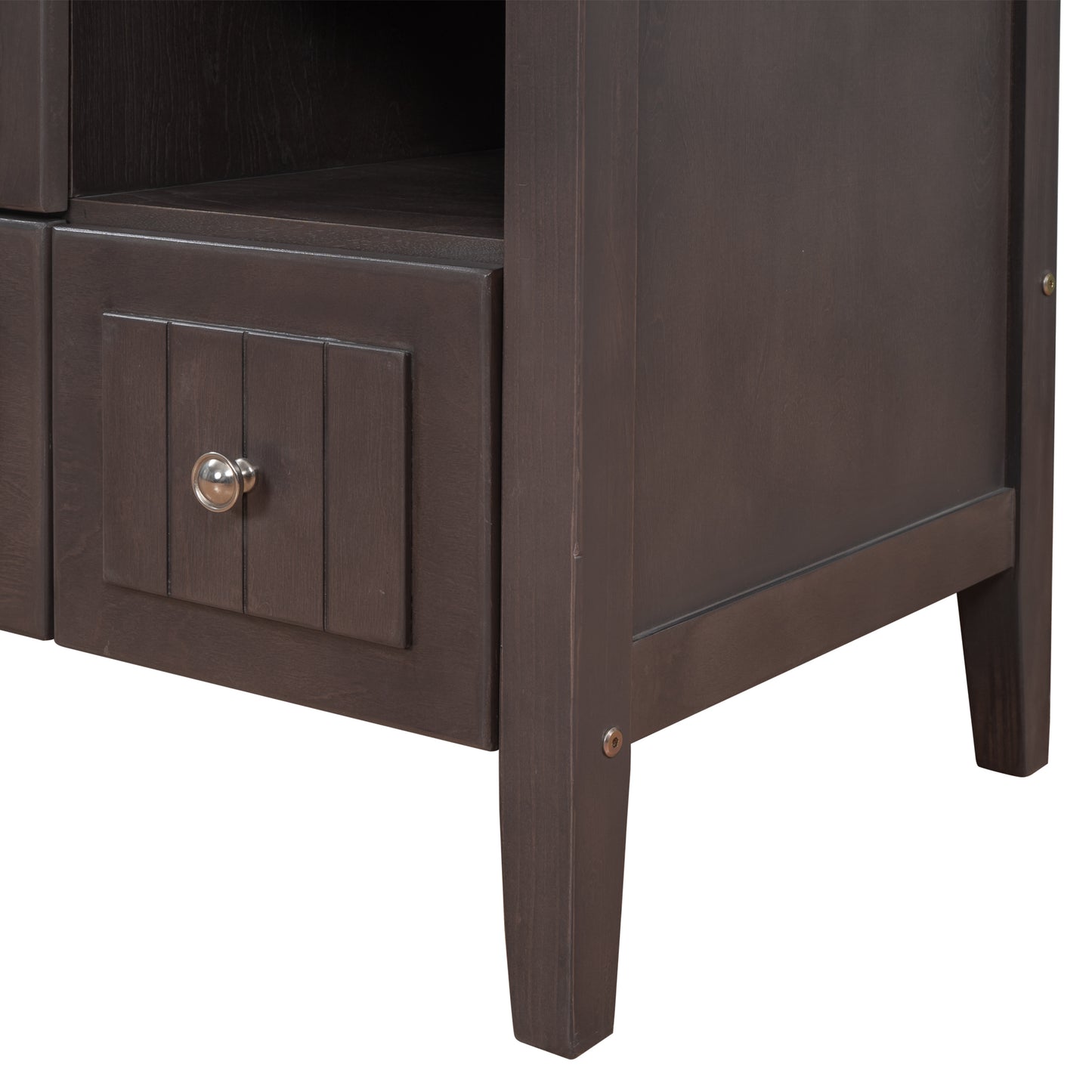 [VIDEO] 36" Bathroom Vanity with Ceramic Basin, Bathroom Storage Cabinet with Two Doors and Drawers, Solid Frame, Metal Handles, Brown