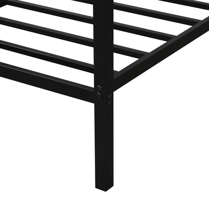 Metal Framed Canopy Platform Bed with Built-in Headboard,No Box Spring Needed, Classic Design, Queen , Black