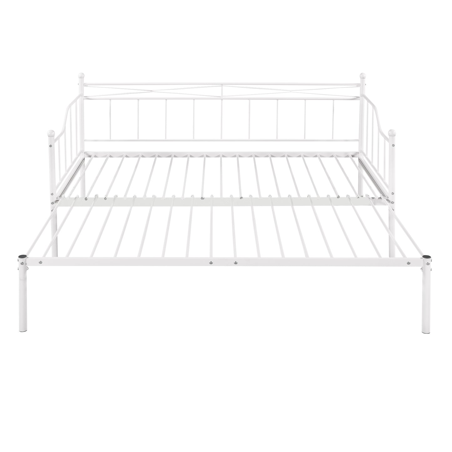 Twin Size Metal Daybed with Trundle, Daybed with Slat No Box required White